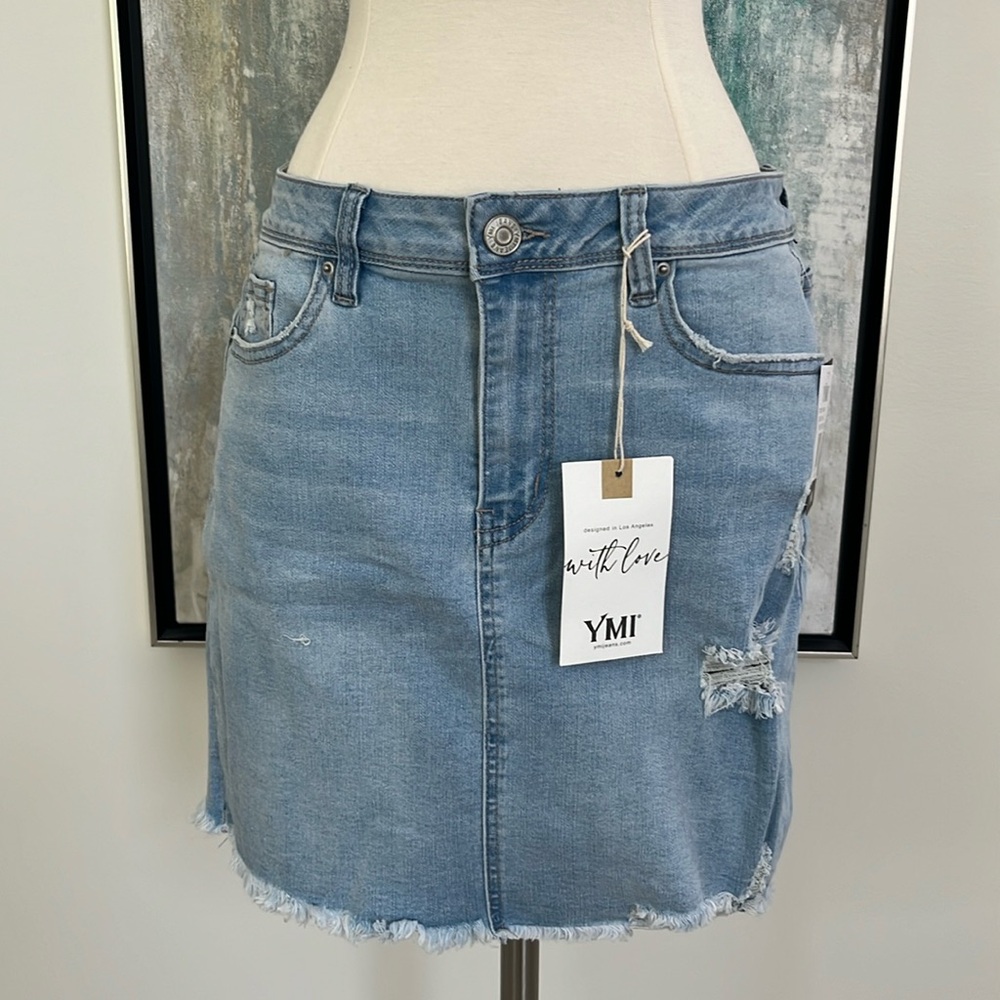 NWT from YMIJeans Junior Midi Skirt with Frayed Hem, Distressed Edges